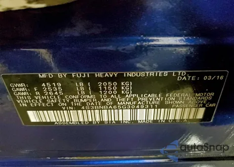 2016 Subaru Legacy 2.5I z USA, uszkodzony, nr VIN 4S3BNBA65G3049311